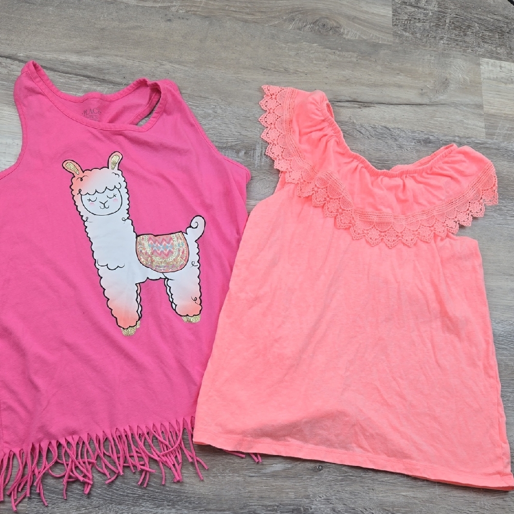 Children's Place 16 Girls Tank Tops bundle Llama Pink Neon Orange